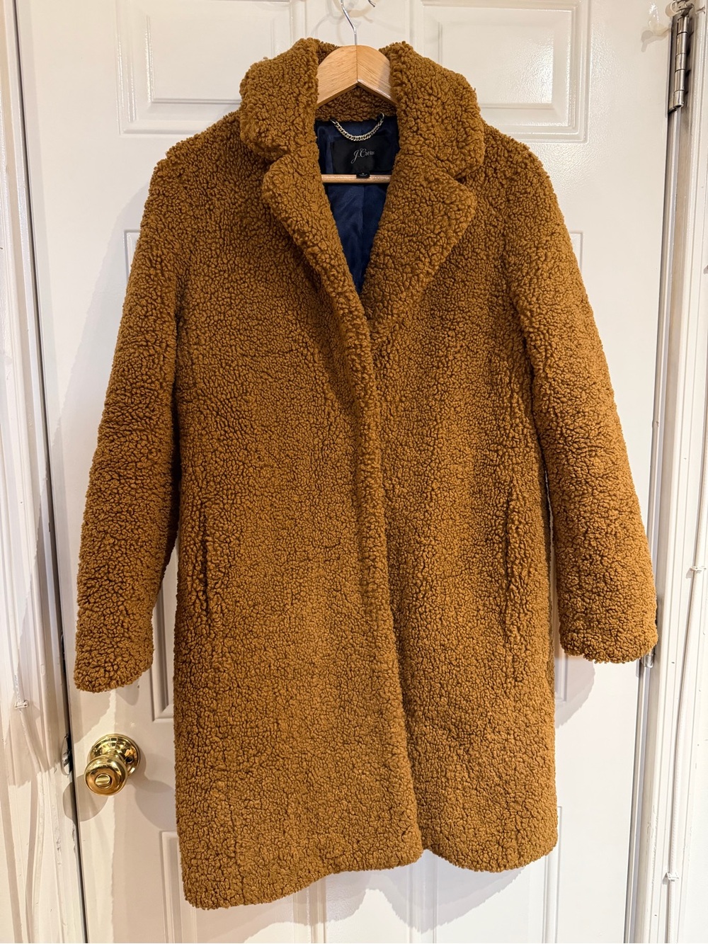 J.Crew Women’s Teddy Sherpa Coat Brown Camel Long Fleece Jacket Size Small S